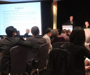 Delegates listen to panel discussion moderated by Joe Tiernay